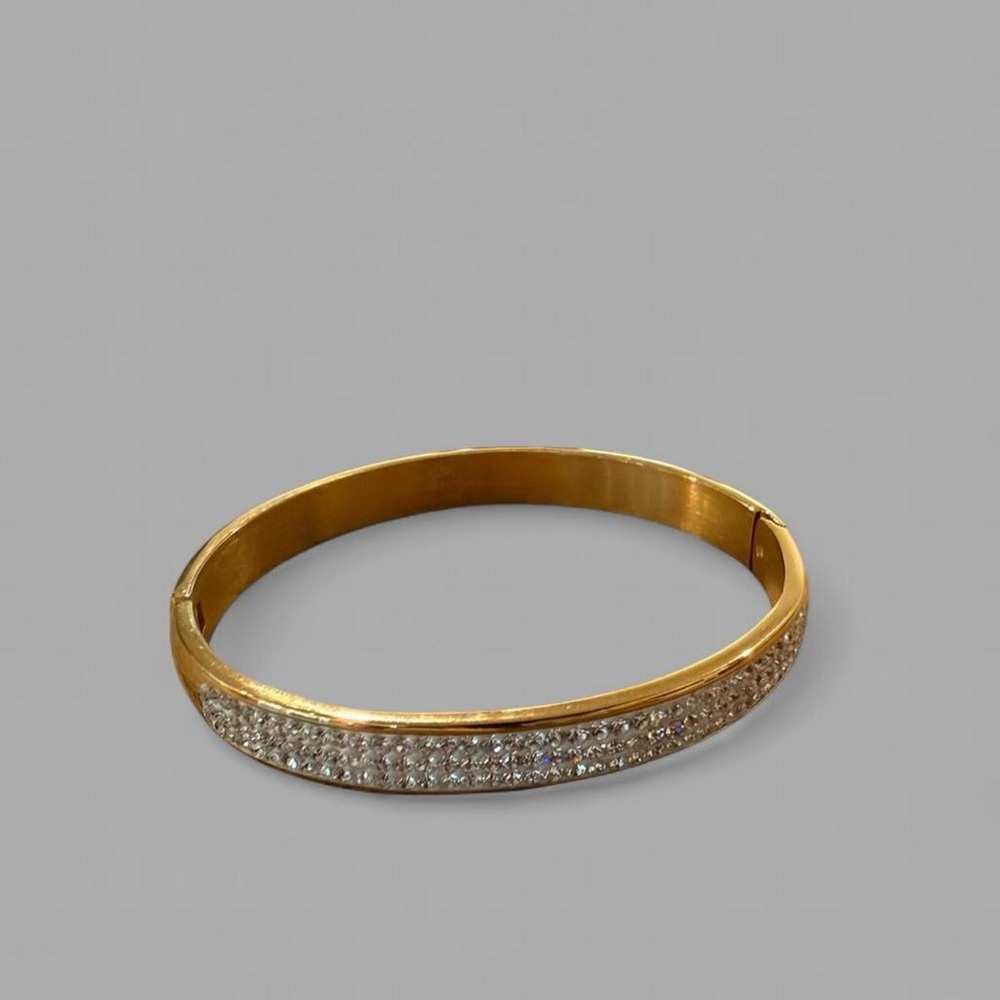 Gold and Silver Rhinestones Accent Bangle Bracelet